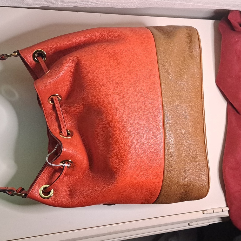 SOLD 🎁 NEW Michael Kors Orange & Brown Soft Pebble Leather Shoulder Bag - Picture 5 of 13